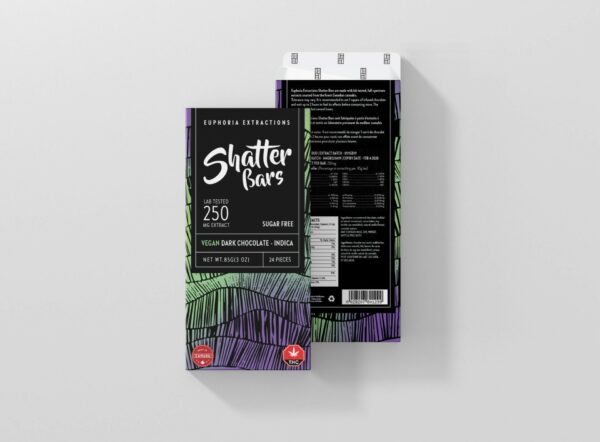 Euphoria Extractions – Shatter Bars – Vegan Dark Chocolate (Sugar Free) – Indica – 250mg THC | West Coast Cannabis Canada