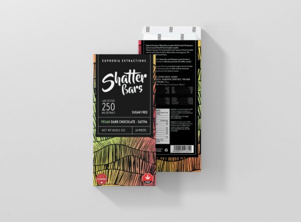 Euphoria Extractions – Shatter Bars – Vegan Dark Chocolate (Sugar Free) – Sativa – 250mg THC | West Coast Cannabis Canada