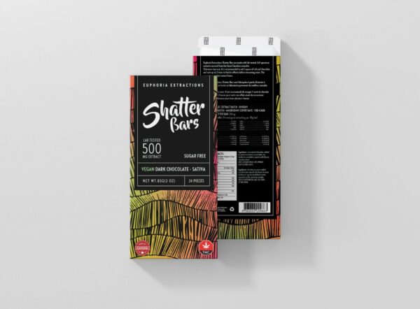 Euphoria Extractions – Shatter Bars – Vegan Dark Chocolate (Sugar Free) – Sativa – 500mg THC | West Coast Cannabis Canada