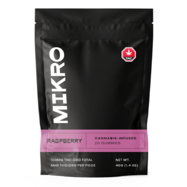 Mikro – 1:1 THC/CBD Gummies – 100mg – Raspberry | West Coast Cannabis Canada